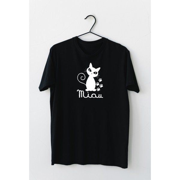 Tricou negru personalizat cu pisicuta Miau 7